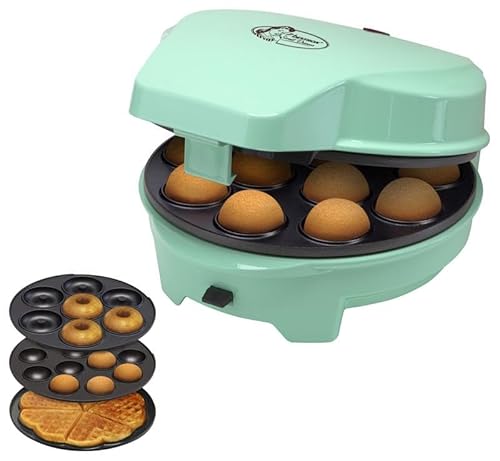 Bestron Appareil à gâteaux rétro 3 en 1 "Cakemaker", Pour faire des beignets, des muffins et des cake pop, Sweet Dreams, Revêtement antiadhésif, 700 W, Menthe, Vert